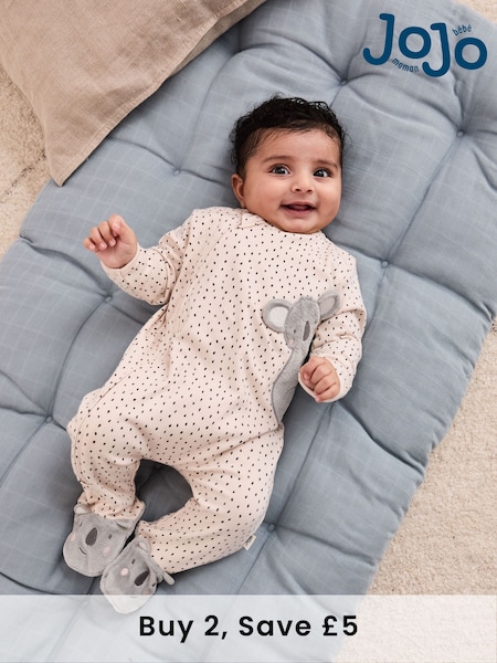 JoJo Maman Bébé White Footed Appliqué Zip Sleepsuit (AT2048) | £21