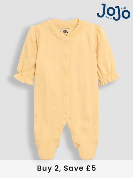 JoJo Maman Bébé Yellow 100% Cotton Popper Footed Embroidered Sleepsuit (AT2049) | £21