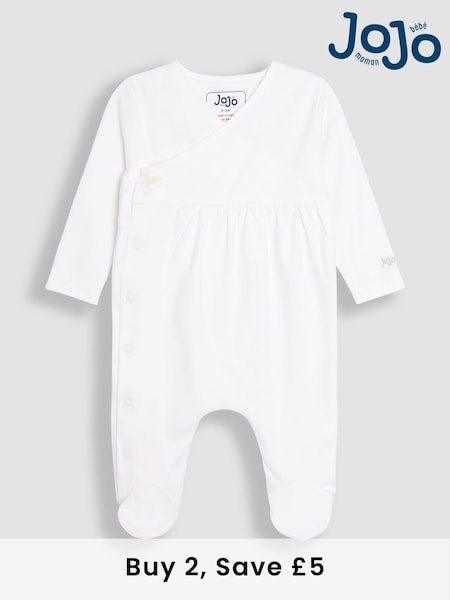 JoJo Maman Bébé White 100% Cotton Cross-Over Sleepsuit (AT2057) | £19