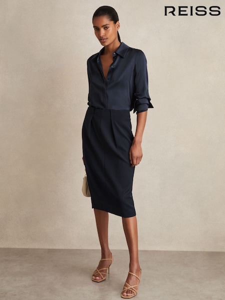 Reiss Navy Gabi Tailored Midi Suit Skirt (AT2083) | £98