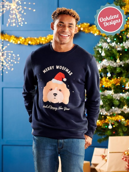 Oakdene Mens Red Personalised Red Dog Breed Christmas Jumper (AT2085) | £30
