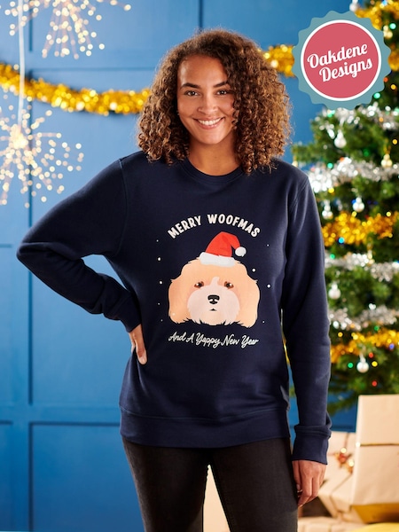 Oakdene Womens Red Personalised Red Dog Breed Christmas Jumper (AT2100) | £30