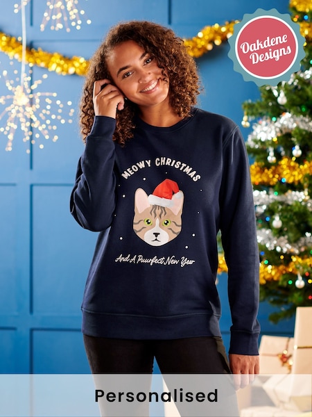 Oakdene Womens Personalised Red Cat Breed Christmas Jumper (AT2105) | £30