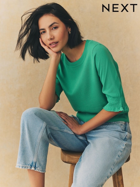 Green Bright Short Sleeve Crew Neck T-Shirt With Frill Edge Detail (AT2138) | £16