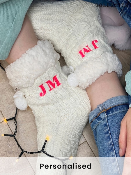 Solesmith Cream Neon Super Soft Personalised Winter Slipper Socks (AT2179) | £35