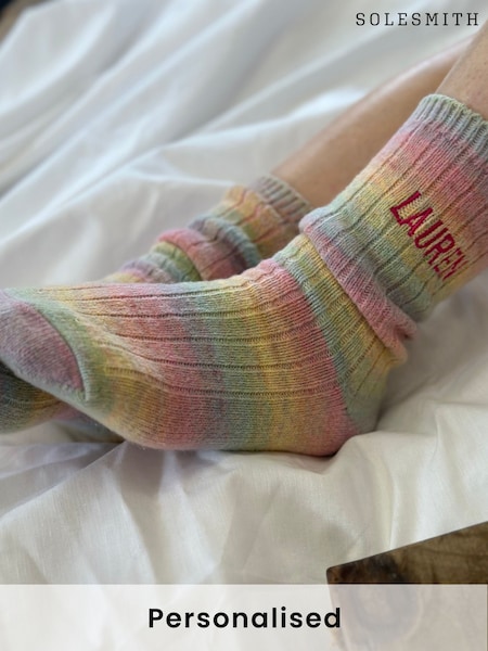 Solesmith Pink Personalised Rainbow Bed Snug Socks (AT2182) | £20