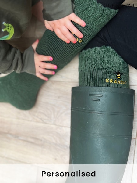 Solesmith Green Personalised Bee Embroidered Welly Socks (AT2183) | £24