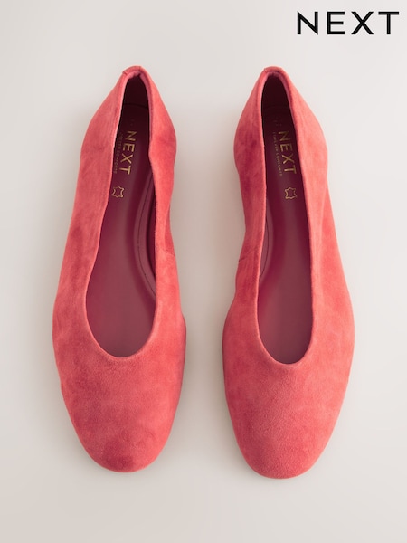 Coral Pink Standard/Wide Fit Forever Comfort® Leather Round Toe Ballerinas (AT2258) | £39