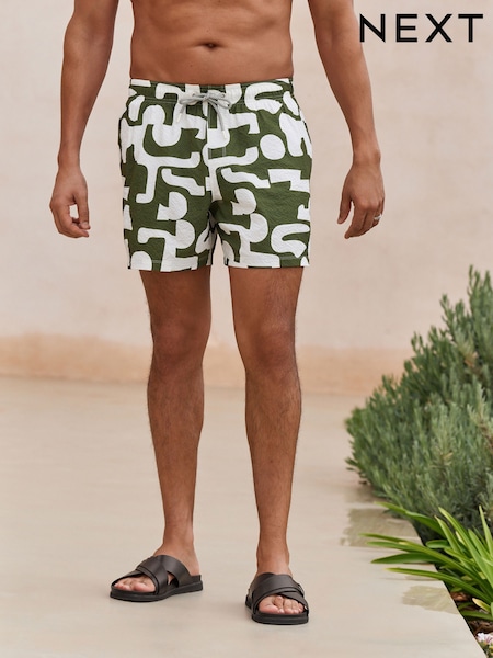 Green Abstract Print Seersucker Swim Shorts (AT2282) | £24