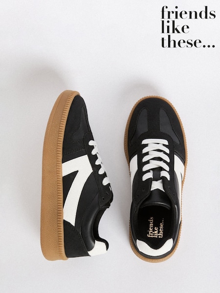 Friends Like These Black Lace-Up Retro Gumsole Sports Trainers (AT2354) | £34