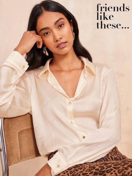 Friends Like These Oyster Petite Long Sleeve Crushed Satin Shirt (AT2365) | £38