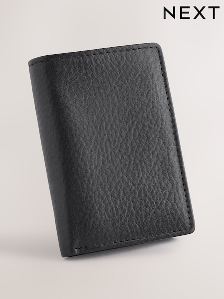 Black Leather Grainy Trifold Wallet (AT2387) | £25