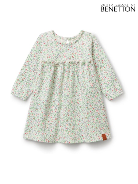 Benetton Baby Long Sleeve Printed White Dress (AT2429) | £28