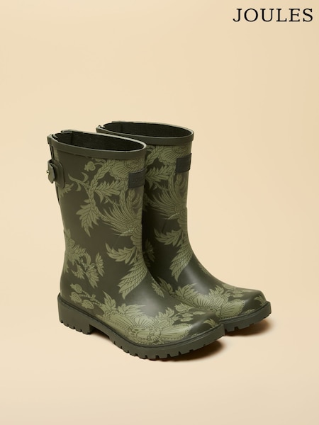Joules Wistow Khaki Green Printed Adjustable Mid Calf Wellies (AT2444) | £60