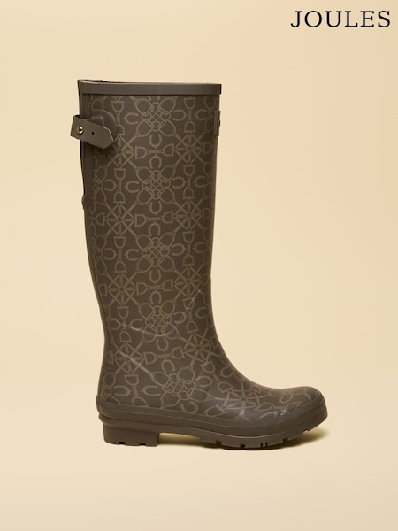 Joules Printed Brown Adjustable Tall Wellies (AT2445) | £60
