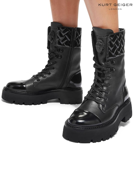 Kurt Geiger London Kensington Cuff Lace-Up Black Boots (AT2571) | £279