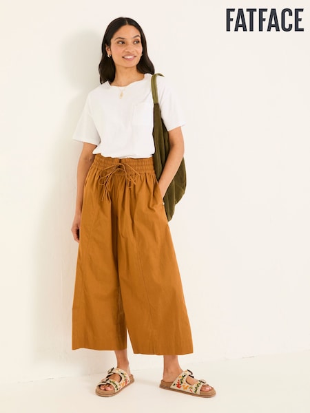 FatFace Aubreay Tan Brown Wide Leg Cropped Trousers (AT2713) | £49.50