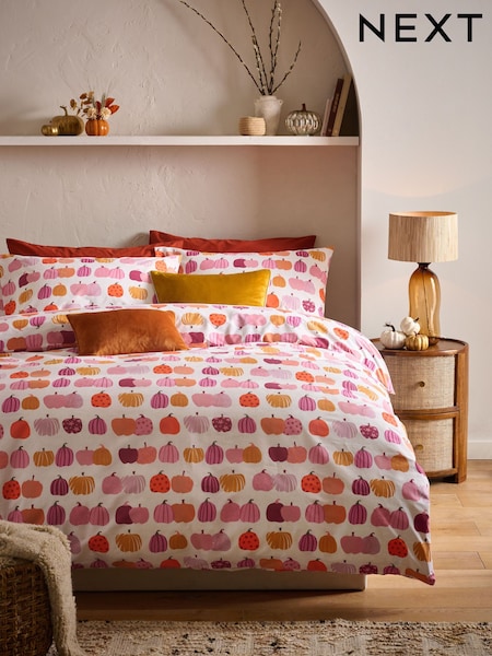 Orange Pumpkin Halloween Autumn Reversible Duvet Cover and Pillowcase Set (AT2727) | £15 - £31