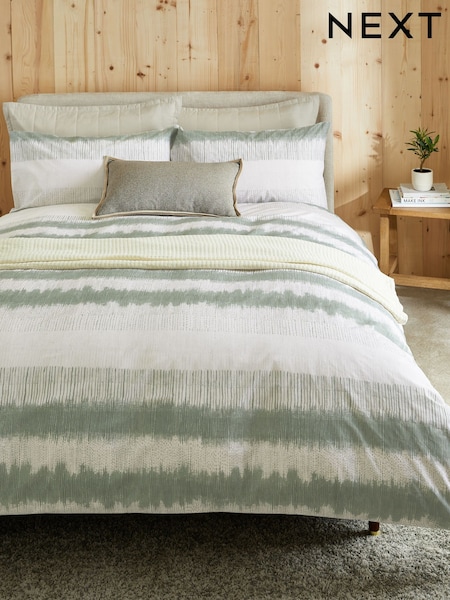 Green Ikat Geo 100% Cotton Reversible Printed Duvet Cover and Pillowcase Set (AT2734) | £20 - £50