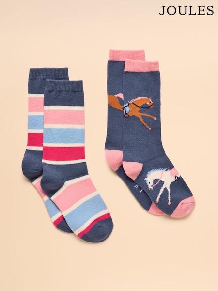 Joules Warmly Navy/Pink Cosy Sock 2 Pack (AT2748) | £11.95