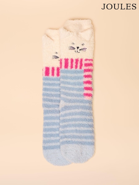 Joules Fluffy Cat Blue/Pink Character Socks (AT2750) | £6.95