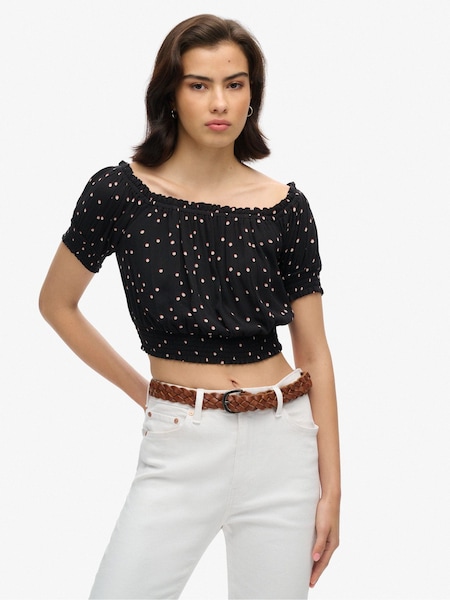 Superdry Black Smocked Short Sleeve Crop Top (AT2768) | £30