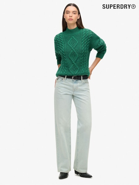 Superdry Green Aran Cable Knit Polo Jumper (AT2773) | £65