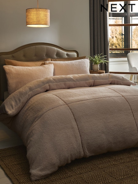 Natural Fleece Trim Duvet Cover and Pillowcase Set (AT2798) | £52 - £82