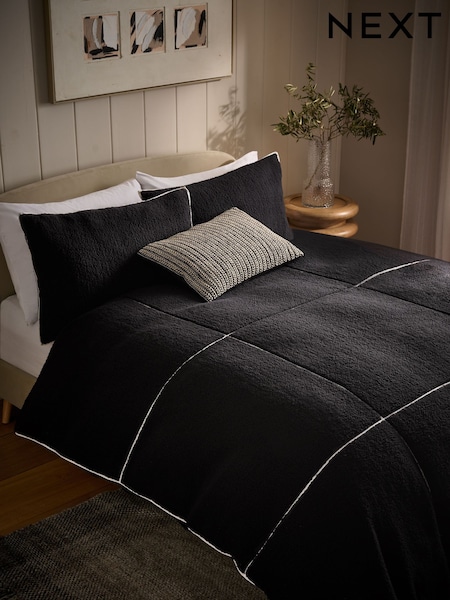 Black Fleece Trim Duvet Cover and Pillowcase Set (AT2800) | £52 - £82