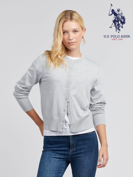 U.S. Polo Assn Grey Womens Crafted Fine Knit Cardigan (AT2802) | £70