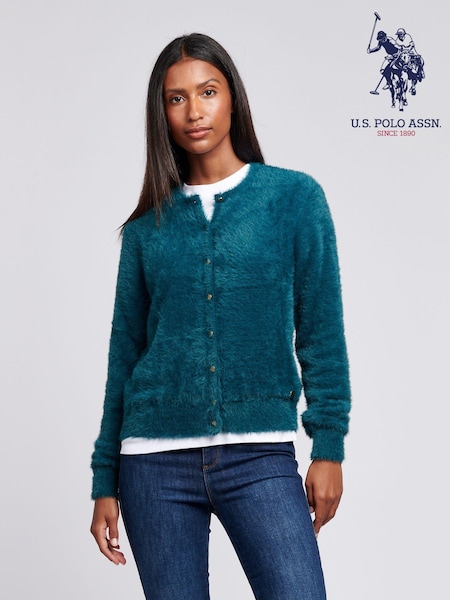 U.S. Polo Assn Green Womens Fluffy Cardigan (AT2805) | £70