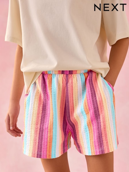 Multi Rainbow 100% Cotton Pull On Textured Shorts (3-16yrs) (AT2956) | £7 - £12