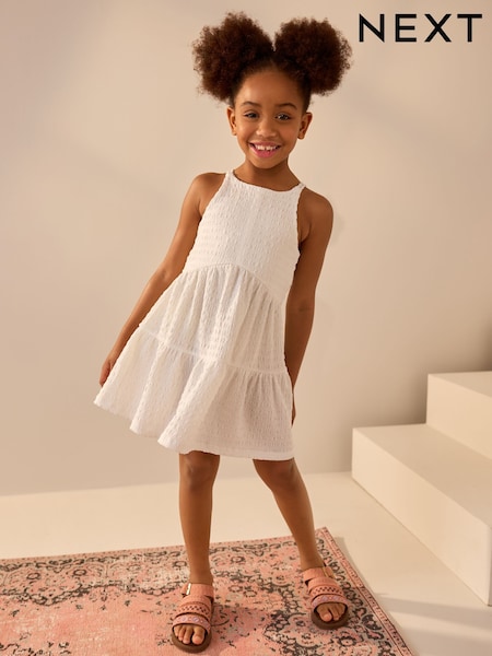 White Strappy Crinkle Summer Dress (3-16yrs) (AT2966) | £9 - £14