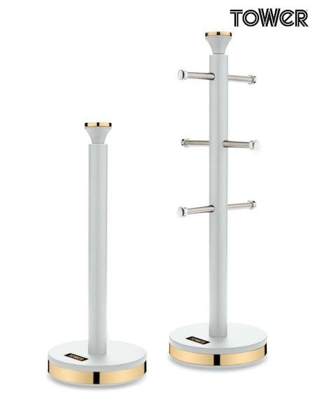 Tower White and Champagne Gold Cavaletto Mug Tree and Towel Pole Set (AT3038) | £30