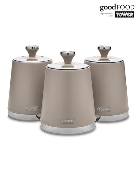 Tower Set of 3 Latte with Chrome Accents Cavaletto Storage Canisters (AT3043) | £35