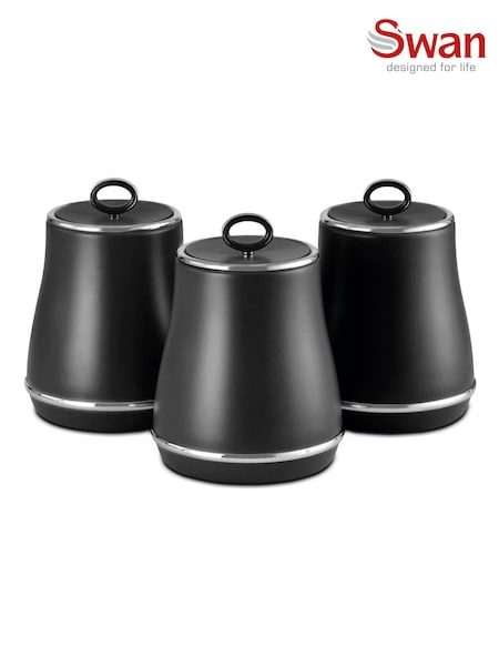Swan Set of 3 Black Retro Kitchen Storage Canisters (AT3049) | £40