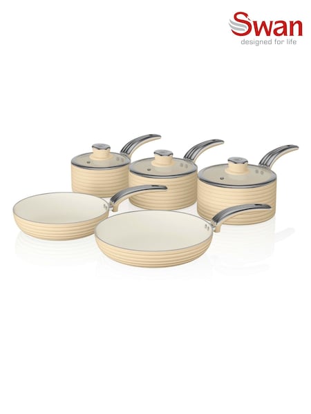 Swan 5 Piece Cream Retro Pan Set (AT3054) | £90