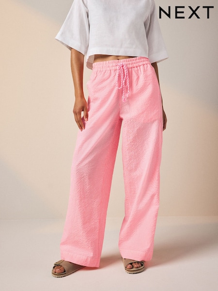 Pink/White Wide Leg Pull On Striped Trousers (AT3065) | £26