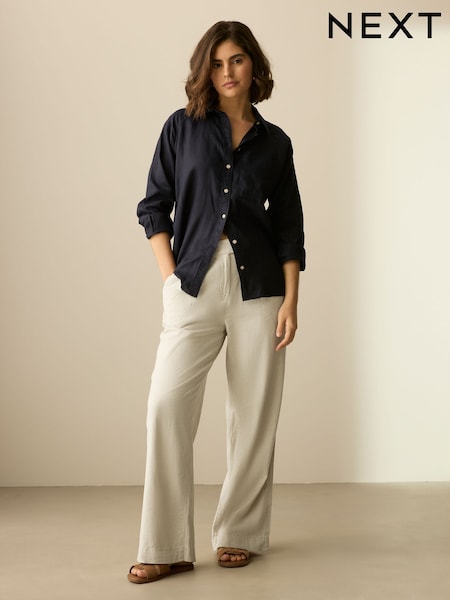Natural Stay Smart Wide Leg Linen Rich Trousers (AT3080) | £36