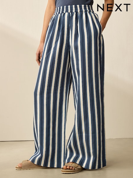 Navy Wide Leg Striped Trousers (AT3087) | £40