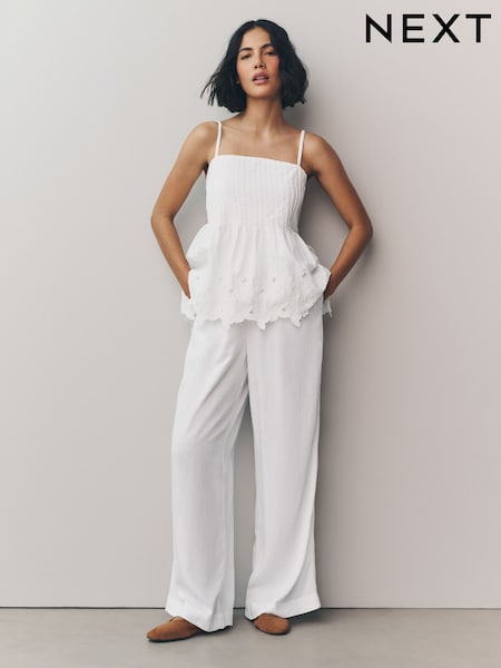 White Wide Leg Trousers with Linen (AT3090) | £22