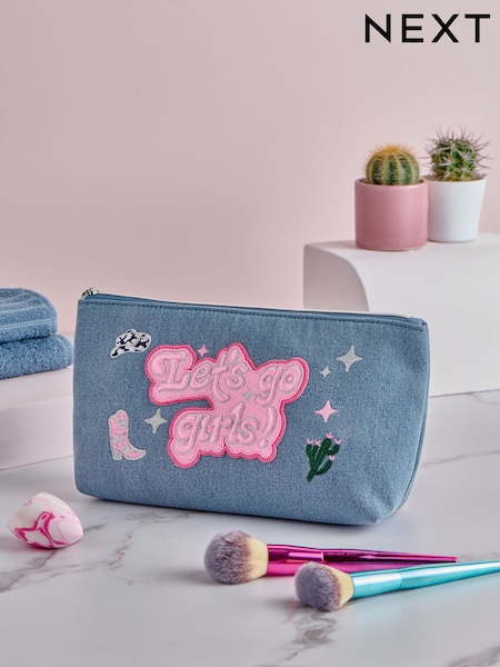 Blue Denim Slogan Makeup Bag (AT3432) | £15
