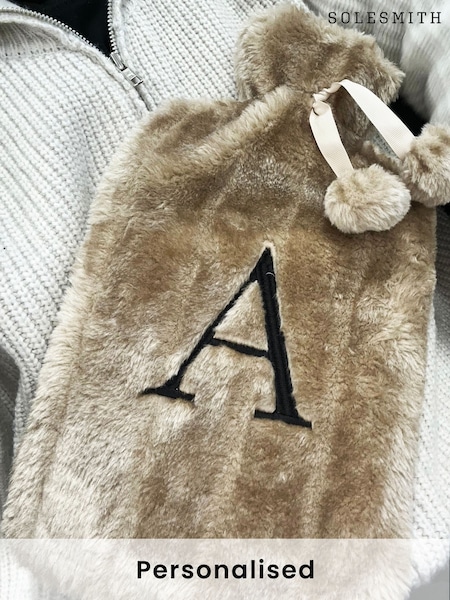 Initial Personalised Furry Hot Water Bottle by Solesmith (AT3451) | £30