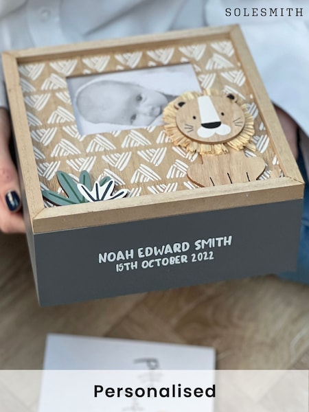 Solesmith Safari Childrens Grey Personalised Keepsake Box (AT3476) | £45