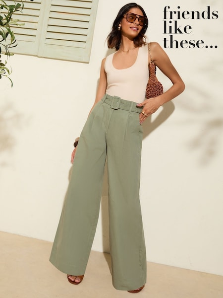 Friends Like These Khaki Green Belted Wide Leg Trousers (AT3585) | £40