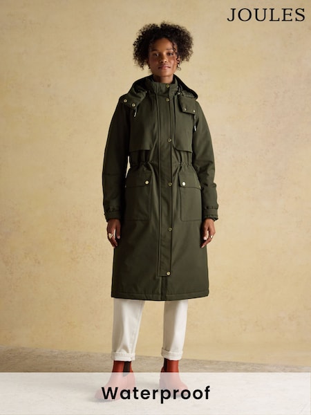 Joules Warmwell Green Waterproof Fleece Lined Raincoat with Hood (AT3603) | £199