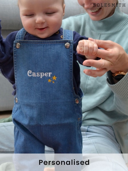 Solesmith Blue 100% Cotton Embroidered Star Personalised Dungarees (AT3607) | £40