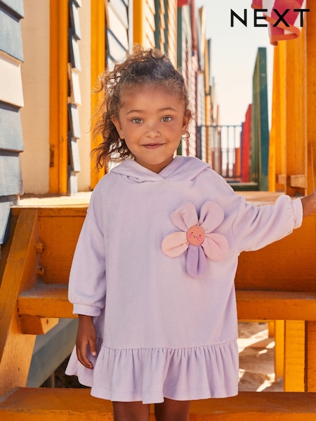 Lilac Purple Flower Towelling Hoodie (3mths-8yrs) (AT3609) | £18 - £23