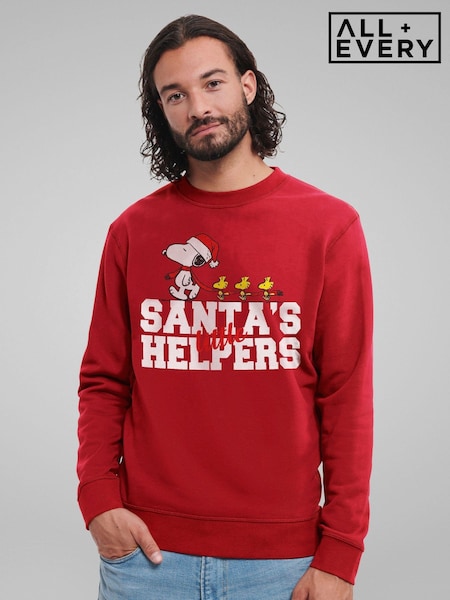 All + Every Red Peanuts Snoopy Woodstock Santas Little Helpers Mens Sweatshirt (AT3855) | £35