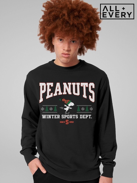 All + Every Black Peanuts Winter Sports Dept Christmas Mens Sweatshirt (AT3860) | £35